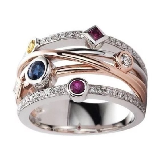 Jewelry - New Two Tone 925 Silver Colorful Diamond Ring